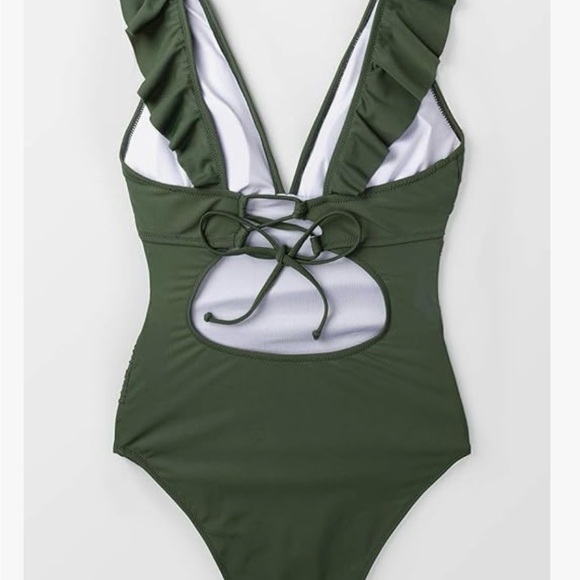 CUPSHE Women's Ruffled One Piece Swimsuit V Neck Lace Up - Picture 4 of 4
